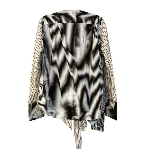 Tome Women’s 100% Cotton Blouse Top Striped Asymmetrical Long Sleeve Tie large - Picture 4 of 7